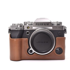 MUZIRI KINOKOO Kameratasche kompatibel mit Fuji XT5/X-T5 Kamera – PU-Leder Halbkörper Kameratasche, coffee, Kameratasche