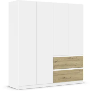 Rauch Möbel Drehtürenschrank Kleiderschrank, 4-türig, 2 Schubkästen, Alpinweiß/Eiche Artisan, Holz, Push-to-Open Griffprofil alpinweiß, 181x197x54 cm