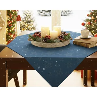 KAMACA Lotus Effekt Tischdecke Magic Stars mit Sternen Motiv - Fleckschutz Flüssigkeiten perlen einfach ab farb- & formstabil stilvoller Glanz für Advent & Weihnachten (Mitteldecke 85x85 cm, Blau)
