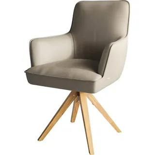 DeLife Drehstuhl Heira-Flex mit Armlehnen Echt-Leder Schlamm Holzgestell kantig Natur 180° drehbar Taschenfederkern, Esszimmerstühle