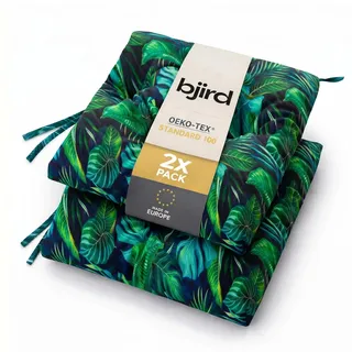 Bjird Wasserdichtes Stuhlkissen 45x45 cm – Gartenkissen für Stühle & Sessel – Dickes Sitzkissen 6 cm – Outdoor Sitzauflage für Gartenmöbel – Wetterfest & Pflegeleicht - 4er Set - Blaue Blätter