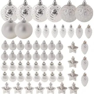 KADAX Weihnachtskugeln aus Kunststoff, Set aus 60 Kuglen, Silber - Silber