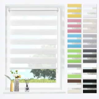 SBARTAR Doppelrollo Klemmfix ohne Bohren & mit Bohren Weiß B75 x H150 cm (Stoffbreite 75 cm), Duo Rollo lichtdurchlässig Fensterrollo für innen verdunkelnd, ZeBrarollo für Fenster und Tür