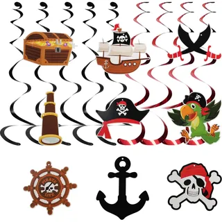 9 Stück Piraten Party Hängende Wirbel Deko Piraten Decken Wand Spirale Luftschlange Piraten Schädel, Papagei & Schätze, Ideal für Themenpartys wie Karibik, Nautik & Schatzsuche