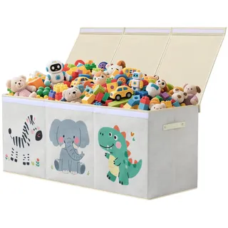 ELUCHANG Aufbewahrungsbox mit Deckel Kinder, 147L Große Faltbare Truhen & Kisten für Kinder, Spielzeugkiste Aufbewahrungsbox für Kinderzimmer,Schlafzimmer, Beige