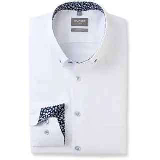 Langarmhemd OLYMP "Luxor", Herren, Gr. 40, N-Gr, weiß, Web, Obermaterial: 100% Baumwolle, comfort fit normal, 2-Knopf-Manschette, Hemden Langarmhemd, Businesshemd, comfort fit, Button-down-Kragen
