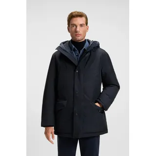 Parka BOSS ORANGE "Osiass", Herren, Gr. 50, blau (dunkelblau404), Web, Obermaterial: 100% Polyester, unifarben, relaxed fit Po-bedeckend, Rippstrickbündchen, Jacken Parka, relaxed fit, mit wattierter Kapuze, verdeckter Reißverschluss