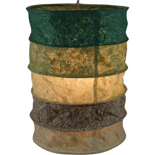 GURU SHOP Runde Boho Papier Hängelampe, Lokta Papierlampenschirm Everest, Handgeschöpftes Papier - Grün, 40x28x28 cm