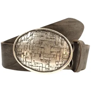 Ledergürtel RETTUNGSRING GÜRTEL, Damen, Gr. 110, grau, Leder, unifarben, Gürtel Ledergürtel, mit austauschbarer Schließe »Oval Gewebt Silber«