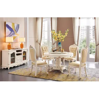 Esszimmer Set Rund Esstisch 4x Stühle Chesterfield JVmoebel - Weiß