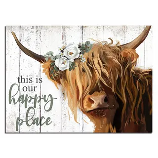 YPY Landhaus-Kuh-Dekor, rustikaler Leinwanddruck, Retro-Vintage-Stil, Yak-Wandkunst für Heimdekoration (braun, 61 x 91,4 cm)