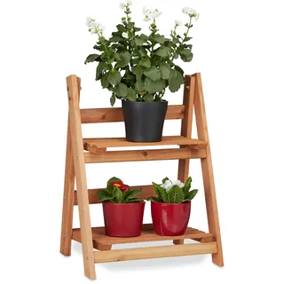 Relaxdays Blumentreppe aus Holz, Blumenständer für innen, 2-stufig, Leiterregal, Klappbar, HBT: ca. 51 x 41 x 25 cm, braun