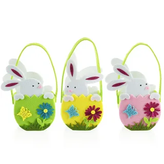 COM-FOUR® 3x Osternest mit Hase - Osterkörbchen aus Filz zum Befüllen - Filztasche Osterhase zum Verschenken - Osterdeko - Frühlingsdekoration
