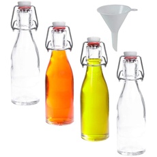Viva-Haushalzswaren - 4 Glasflaschen mit Bügelverschluss 200 ml zum Selbstbefüllen inkl. einem Einfülltrichter Ø 7 cm
