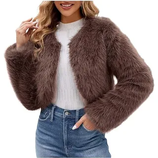 Damen Kurz Kunstpelze Jacke Kunstfell Mantel Kuschelig Fellmantel Dicke Warme Winterjacke Winter Pelzjacke Langarm Wintermantel, Damen , khaki, XL - Grün