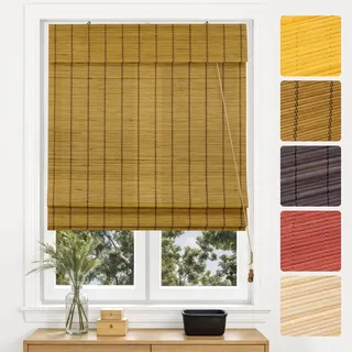 Victoria M. Bambus Raffrollo Sonnenschutz Sichtschutz Rollo Seitenzugrollo, für Fenster und Türen, Blickdicht, Braun, 150 x 160 cm