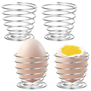AIHSUMC Eierbecher 4er Set, Eierbecher Edelstahl, Frühstücksei Halter für alle Eigrößen, Runde Eierbecher aus Metall Eier Schüsseln, Eier Teller, 5x4.5cm