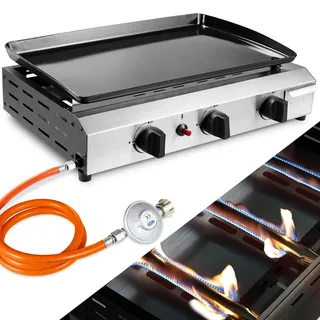 Gasgrill - 3-Brenner Tischgrill - Edelstahl - Naturgas - Tragbarer Camping- und Picknickgrill - Leicht zu reinigen