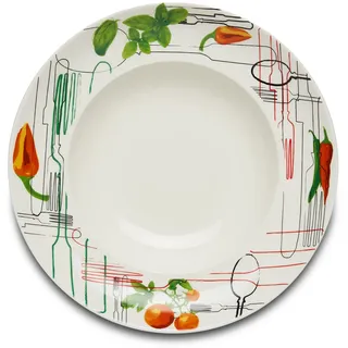 KHG Pastateller, groß mit 30 cm in Besteck Print, Durchmesser, für Zuhause | perfekt für Gastro und Zuhause, hochwertiges Porzellan, Suppenteller, Salatteller, spülmaschinengeeignet, praktisch