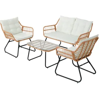 Svita CAPRI Balkonmöbel-Set Polyrattan Sitzgruppe Outdoor 4-tlg. Gartenlounge Natur - Schwarz/Creme