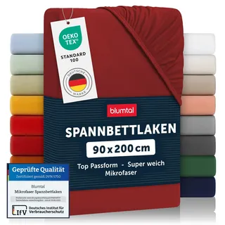 Blumtal® Spannbettlaken 90x200cm 2er Pack - Microfaser, Oekotext zertifiziert - Aurora Red - Rot