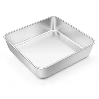 HaWare Quadratische Auflaufform, Edelstahl Klein Eckig Kuchenform Backform, Ideal für Lasagne/Brownie/Kuchen, Gesund & Spülmaschinenfest - 15 x 15 x 5cm