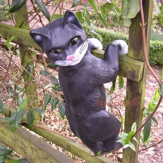 Schwarze Katze hängen kleternd Figur Statue Skulptur Gartenfigur aufhängen Deko - ca. L 25 x H 50 x T 14 cm