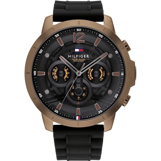 Tommy Hilfiger Multi Zifferblatt Quarz Uhr für Herren mit Schwarzes Silikonarmband - 1710491