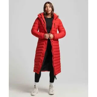 Superdry für Damen. W5011565A Langer Steppmantel mit Kapuze Fuji rot (S), Lässig, Recyceltes Polyester, Nachhaltig