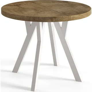 Runder Esszimmertisch OVO, ausziehbarer Tisch Durchmesser: 80 cm bis 130 cm, Wohnzimmertisch, Lefkas - Dunkelbraun, Weiß