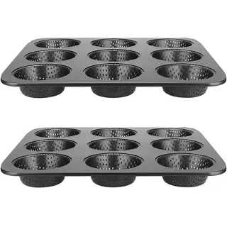 SYUTBOU 2 Stück Brötchenblech, 30cm Brötchen Backform Rund mit Antihaftbeschichtung, Burger Buns Backform Metall für 9 Brötchen, Brötchenform, Brötchen Backblech für Kuchen Burger Brot Puffs Muffins