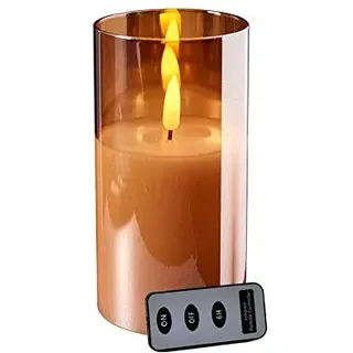 Klocke Dekorationsbedarf Hochwertige LED Kerze im Glas - mit Fernbedienung & Timer - ? 10 cm - Realistische & Flackernde Flamme - Weihnachten Deko (Amber, Höhe: 20 cm)