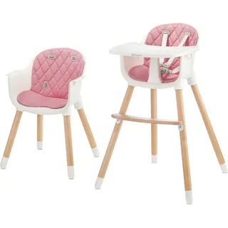 Kinderkraft SIENNA Kinderhochstuhl 2-in-1 Verstellbarer Hochstuhl für Babys und Kinder bis 20 kg, abnehmbares Tablett, rutschfest, leicht - Rosa