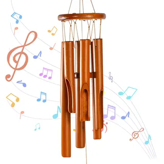Vlecexs Bambus Windspiel, 33cm Holz Windspiel, Windspiele für Draußen Hängend, Gedenkspiel Dekorative Wind Chimes für Drinnen und Draußen, Windspiele für Garten, Balkon, Hof, Terrasse, Heimdekoration