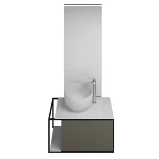 burgbad Junit Set Mineralguss-Waschtisch inklusive Waschtischunterschrank, Version rechts, inklusive Leuchtspiegel SFLG076, Breite: 765mm, SFLG076RF3149G0175, Farbe: Grau Hochglanz / Grau Glänzend