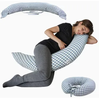 Mobiclinic Mobiclinic®, Stillkissen, Schwangerschaftskissen XXL, 3 in 1, Bezug aus 100% Baumwolle, 180 cm, Verstellbare Gurte, Multifunktion, Aura, Abnehmbar und Waschbar, Multiposition, Vichy-Druck