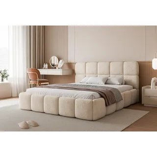FURMEB24 Polsterbett CRYSTAL + Matratze - 140 x 200 cm - BEIGE Teddystoff - Beige