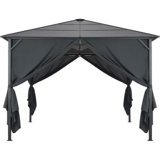 vidaXL Gartenpavillon mit Vorhang Aluminium 3×3 m Schwarz - Schwarz