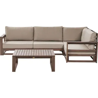 BELIANI Lounge Set Dunkelbraun es Akazienholz Auflagen Taupe 4-Sitzer Ecksofa mit Couchtisch Linksseitig Terrasse Outdoor Retro Stil - Braun, Beige, Grau