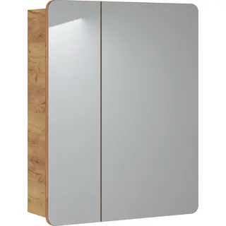 Badezimmerschrank Mit Spiegel 2-Türig 60 Cm Laminatplatte Modern - Hellbraun