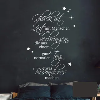 Wandtattoo Familie Aufkleber Zitat Spruch "Glück ist Zeit verbringen" mit Sterne Wanddeko Wandgestaltung M2449 - ausgewählte Farbe: *dunkelgrau* ausgewählte Größe: *M - 80cm hoch x 53cm breit*