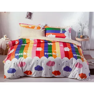 Bunte Baumwollbettwäsche LUCKY BUNNY - Weiß, Blau, Rot