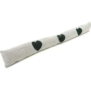 heimtexland ® Zugluftstopper Fischgrät mit Applikation bestickt Windstopper Fensterdichtung Türdichtung Landhaus Deko Kissen Typ856 Herz Grau - Grau