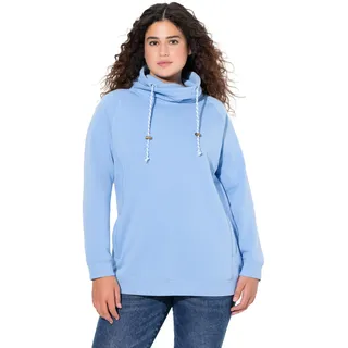 Ulla Popken Damen Sweatshirt, Weiter Stehkragen, Taschen, Raglan-Langarm, Lichtblau, 54-56 EU