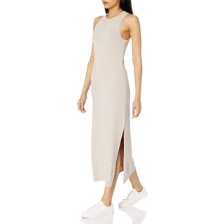 The Drop Damen Maxikleid Gabriela, hoher Halsausschnitt, tiefer Armausschnitt, A-Linie, mit Seitenschlitz, Silber, S