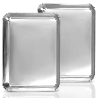 2 Stück Backblech, Edelstahl Kuchenblech Backofenblech Rechteckige Grillschalen für Backen Braten Servieren (26.5 x 20.5 x 2.5 cm)