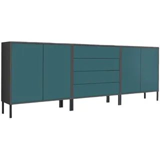 Mid.you Sideboard , Anthrazit, Petrol , Holzwerkstoff , 6 Fächer , 4 Schubladen , 237x86x33 cm , Made in Germany , erweiterbar, stehend , Kleinmöbel, Kommoden, Sideboards