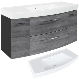 Waschtisch 120cm Eiche rauchsilber, graphitgrau FLORIDO-03 mit 2 Auszügen und 2 Türen, B x H x T: ca. 120 x 54 x 47 cm - Grau