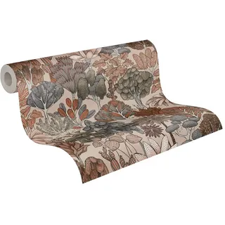 A.S. Création Architects Paper Dschungeltapete Floral Impression Tapete natürlich PVC-freie Vliestapete beige rot orange grau creme matt glatt 377575 37757-5, 10.05 m x 0.53 m