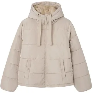 SPRINGFIELD Damen Chaquetabásicaacolchadaconrellenoreciclado,bolsillosdeojalconbotonesapresiónycapuchaconpelointerior Jeansjacke aus Baumwolle, beige, golden 1, L